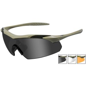 Wiley X occhiali Vapor con lenti fumé + lenti trasparenti + lenti ruggine chiaro e struttura in Tan opaco