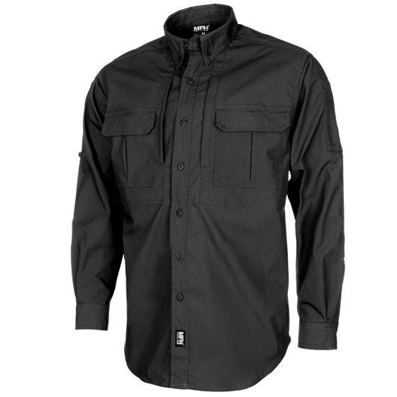 MFH Camicia a maniche lunghe Attack Rivestito in teflon in Ripstop - Nero