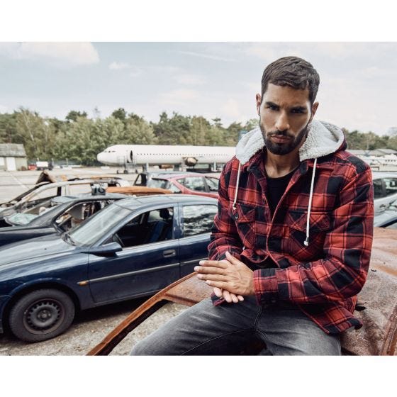 Brandit Giacca Lumber Hooded - Rosso / Nero