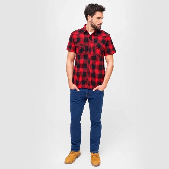 Brandit Camicia a maniche corte Half Sleeve Check - Rosso / Nero