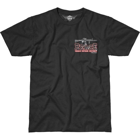 7.62 Design T-Shirt Peace Through Superior Firepower Battlespace in nero