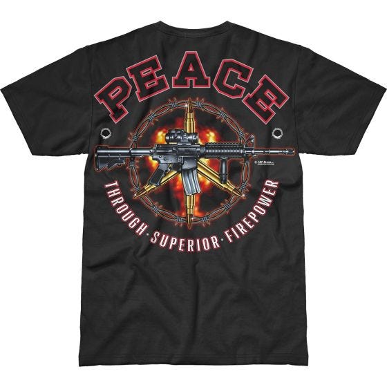 7.62 Design T-Shirt Peace Through Superior Firepower Battlespace in nero