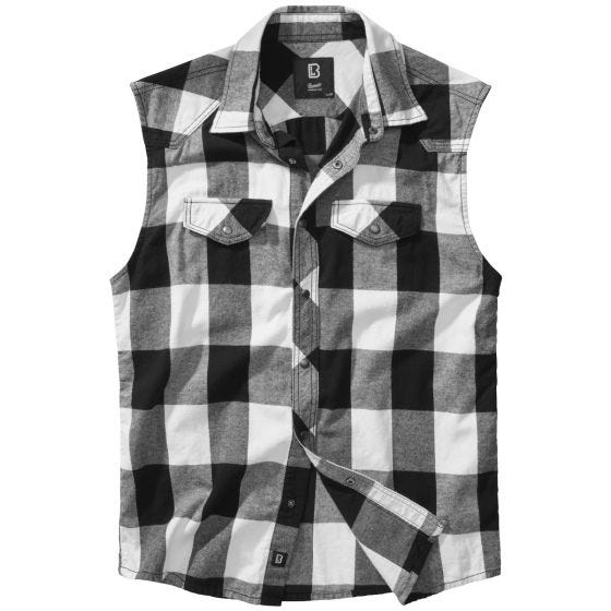 Brandit Camicia a quadri Sleeveless - Bianco / Nero