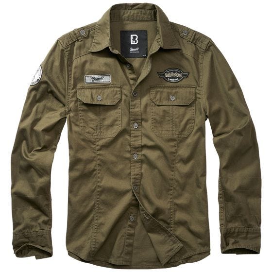 Brandit Camicia Luis Vintage con toppe - Oliva