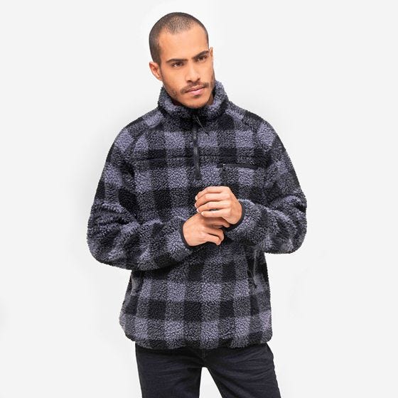 Brandit Giacca Teddyfleece Troyer - Nero / Grigio