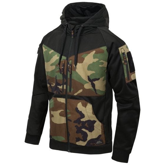 Helikon Felpa con cappuccio con zip Rogue - Nero / US Woodland