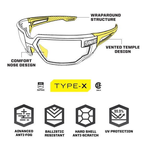 Mechanix Wear Occhiali Vision Type-X F - Montatura nera con lenti ambrate