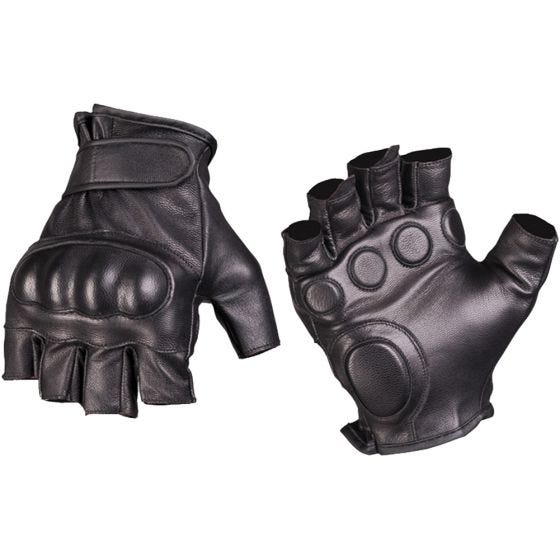 Mil-Tec guanti tattici senza dita in pelle in nero