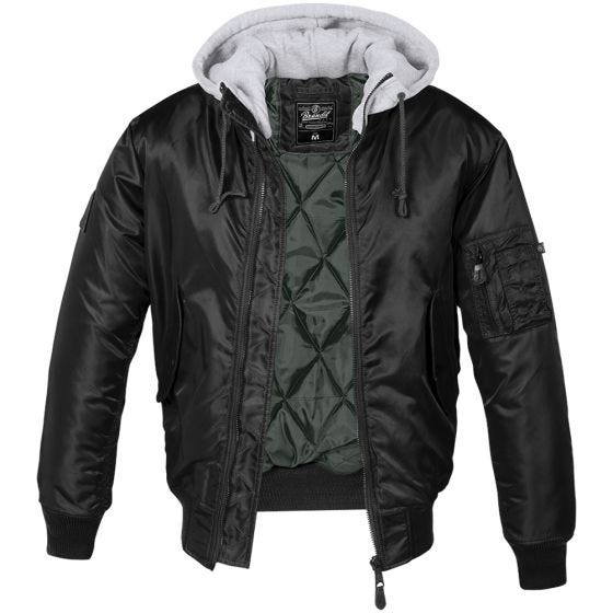 Brandit giacca MA1 con cappuccio felpato in nero/grigio