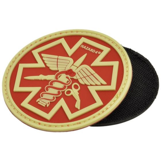 Hazard 4 patch fosforescente con simbolo paramedici con caduceo 3D