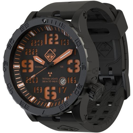 Hazard 4 orologio Heavy Water Diver Titanium Tritium quadrante Agent Orange con grafica verde/giallo