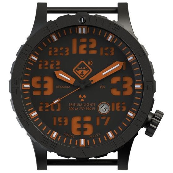Hazard 4 orologio Heavy Water Diver Titanium Tritium quadrante Agent Orange con grafica verde/giallo