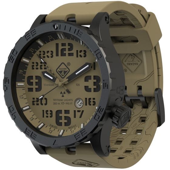 Hazard 4 orologio Heavy Water Diver Titanium Tritium cinturino e quadrante Arid Brown GMT con grafica verde/giallo