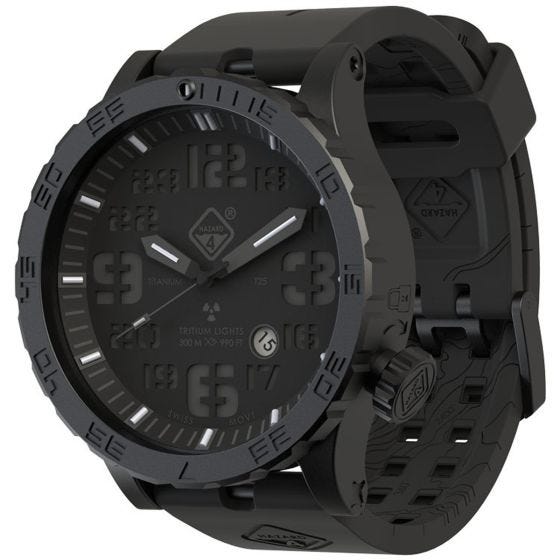 Hazard 4 orologio Heavy Water Diver Titanium Tritium quadrante Blackout Blu con grafica blu/rosso