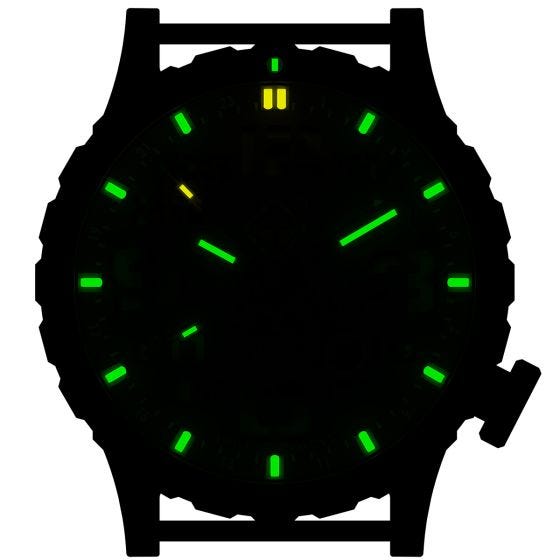 Hazard 4 orologio Heavy Water Diver Titanium Tritium cinturino nero quadrante giallo GMT con grafica verde/giallo