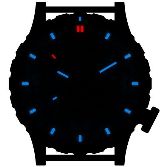 Hazard 4 orologio Heavy Water Diver Titanium Tritium cinturino nero quadrante Nightwatch bianco GMT con grafica blu/rosso
