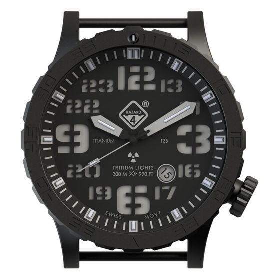 Hazard 4 orologio Heavy Water Diver Titanium Tritium quadrante Nightwatch con grafica verde/giallo