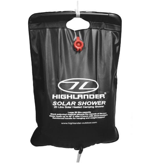 Highlander doccia portatile 20L riscaldata ad energia solare in nero