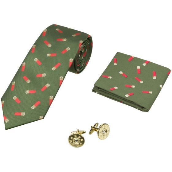 Jack Pyke confezione regalo cravatta, fazzoletto e gemelli fantasia cartuccia in verde