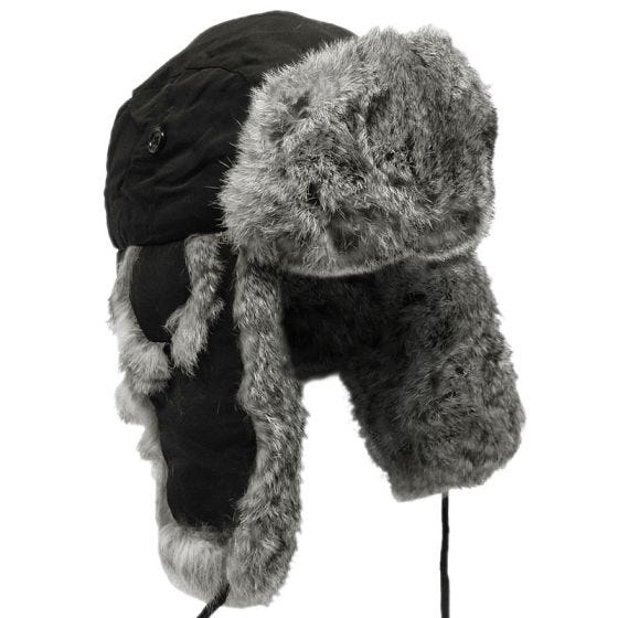 MFH cappello invernale nero con pelliccia grigia di coniglio