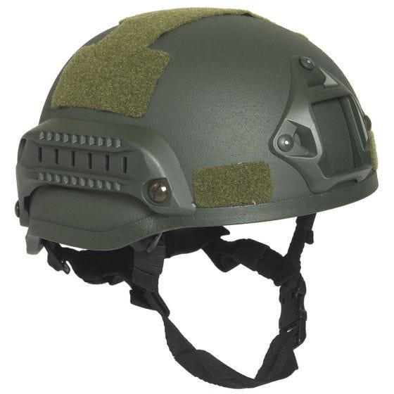 Mil-Tec elmetto militare US "M.I.C.H. 2002" in verde oliva con binari laterali