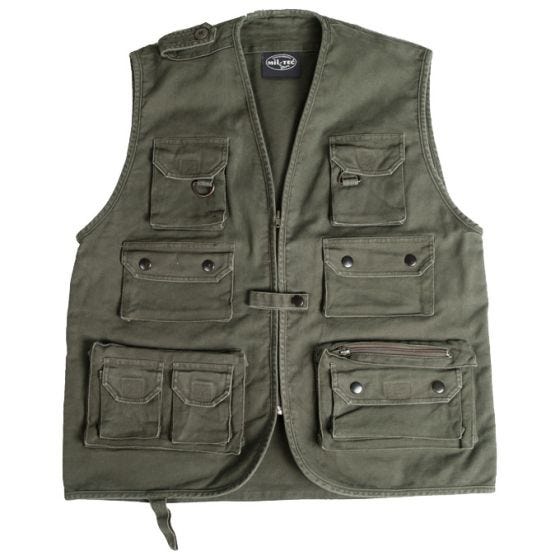 Mil-Tec gilet da pesca Moleskin in verde oliva
