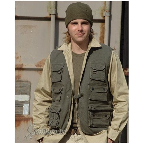 Mil-Tec gilet da pesca Moleskin in verde oliva